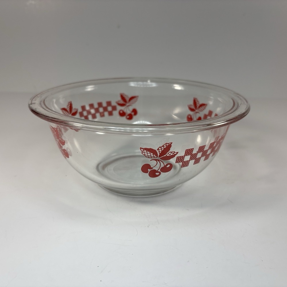 Pyrex Red Cherry Gingham Mixing Bowl 1 L # 322 Vintage 1980's
